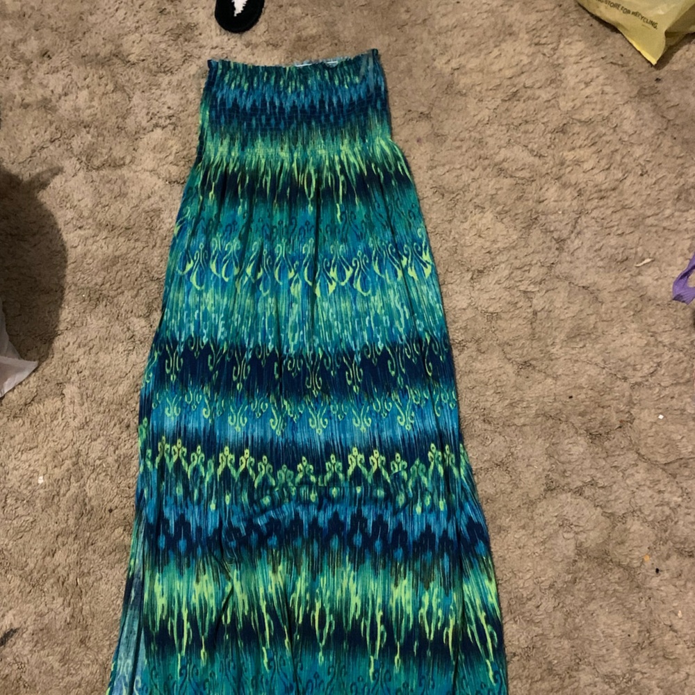 Vibrant Blue and Green Maxi Skirt